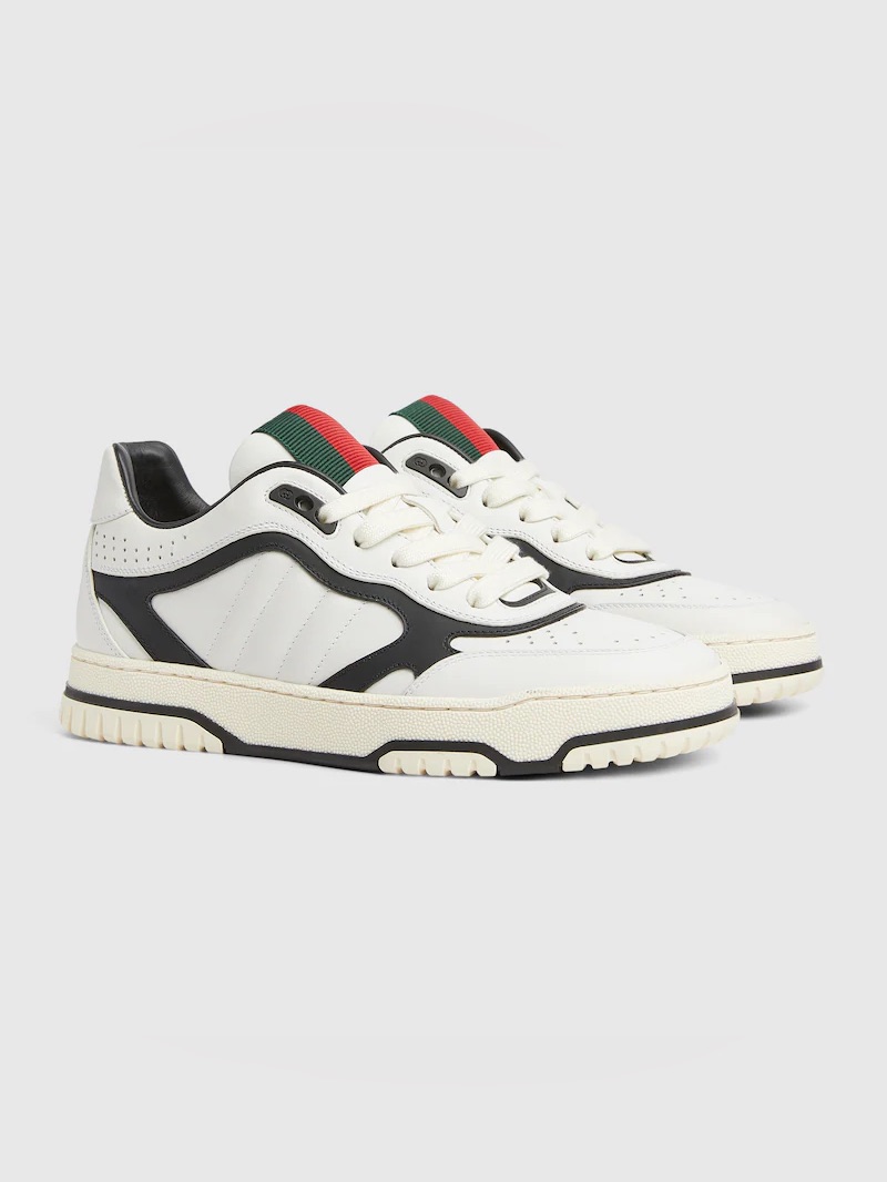 Gucci Re-Web White Black Leather Sneakers Sz 37.5 Bnib Made In Italy